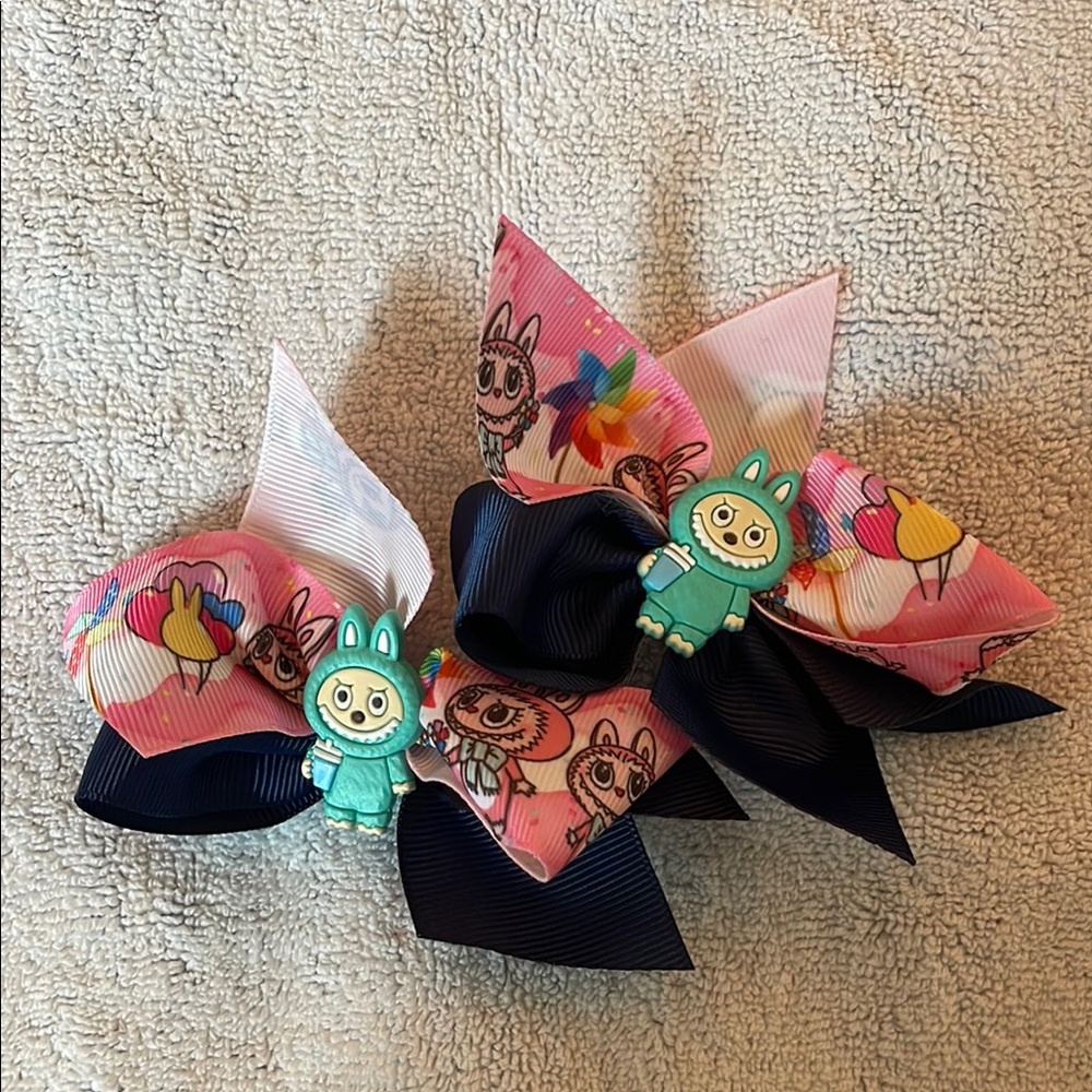 Colorful labubu Cartoon Hair Bows nwt set of two
